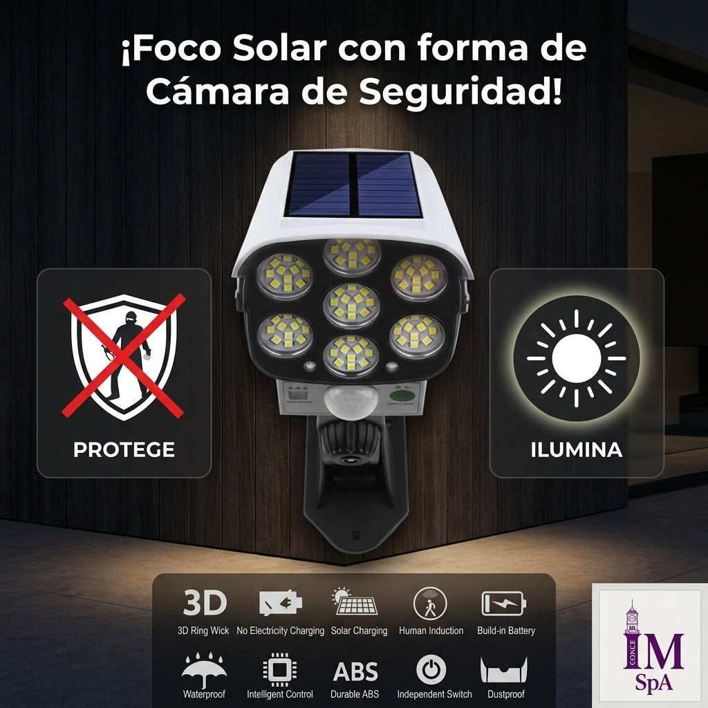 FOCO SOLAR LED TIPO CAMARA®️ - 100% Seguridad, 100% Ahorro.