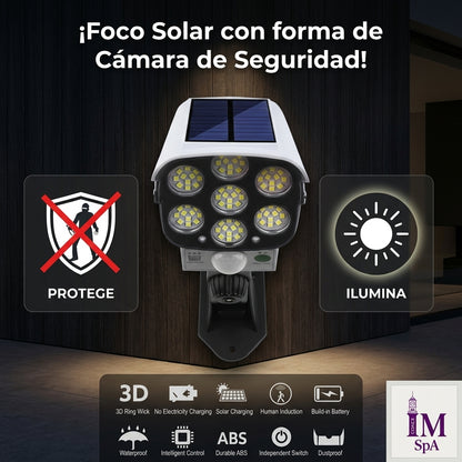 FOCO SOLAR LED TIPO CAMARA®️ - 100% Seguridad, 100% Ahorro.