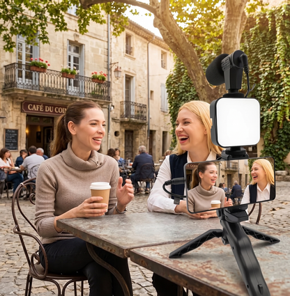 TRIPODE DE CELULAR CON LUZ Y MICROFONO®️- Todo lo que Necesitas para Crear tus Contenidos.